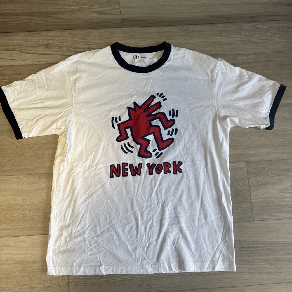 UNIQLO NY POP ART Graphic Ringer T-Shirt Keith Haring New York Size Large